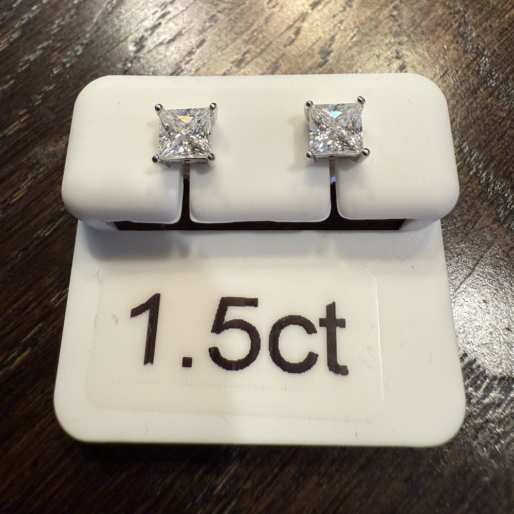Silver Earrings with square Moisanite 1.5